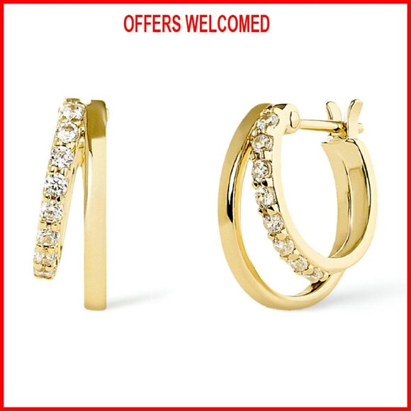 14K Gold Plated Double Hoop Earrings Hypoallergenic Water-Resistant Small